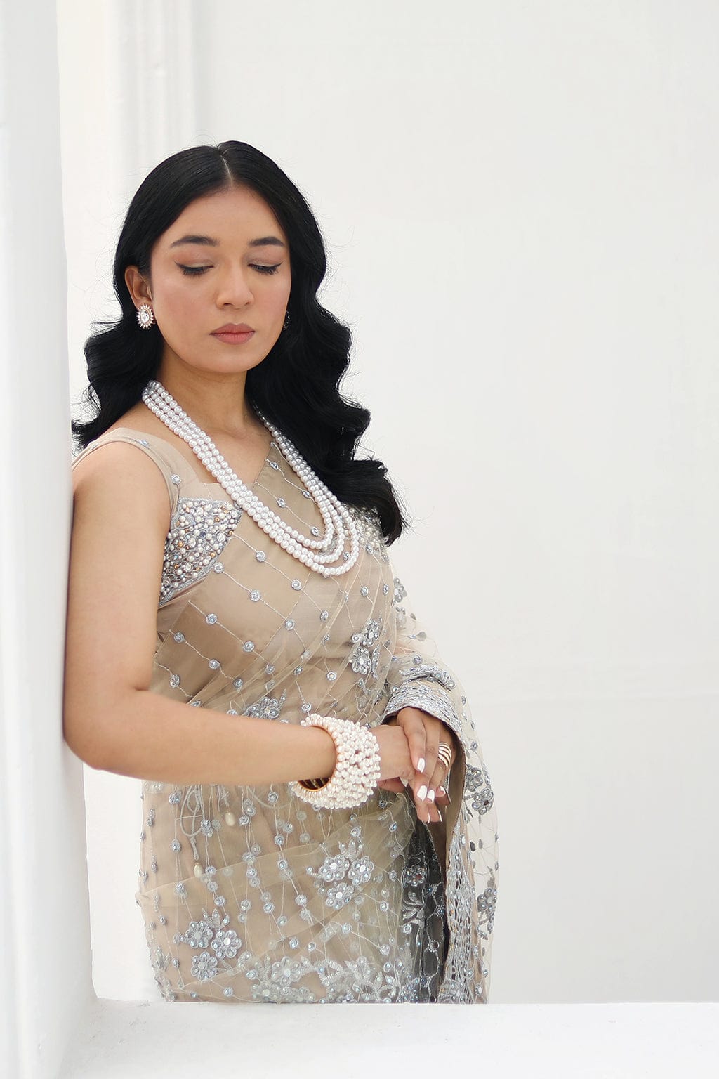 sleeveless Raw Silk & Net Saree Glamour